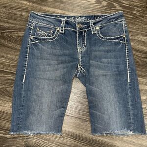LA Idols Denim Bermuda Raw Hem Shorts